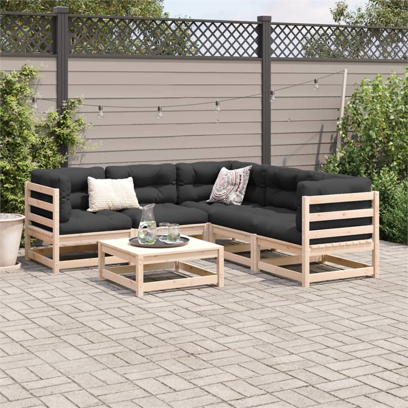 vidaXL 6 Piece Wood Sofa Set in Natural