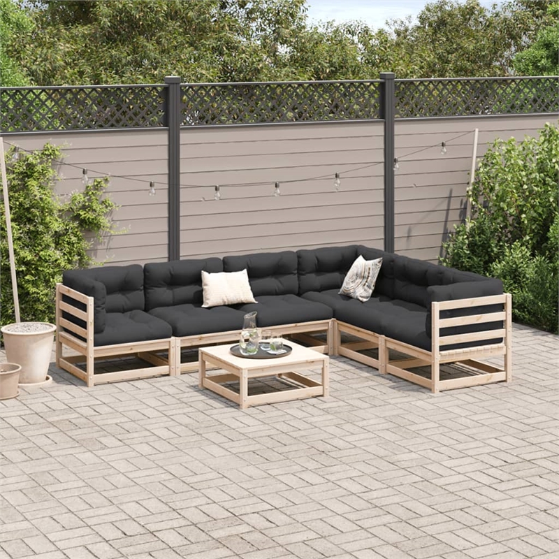 vidaXL 7 Piece Wood Patio Sofa Set in Brown/Cream