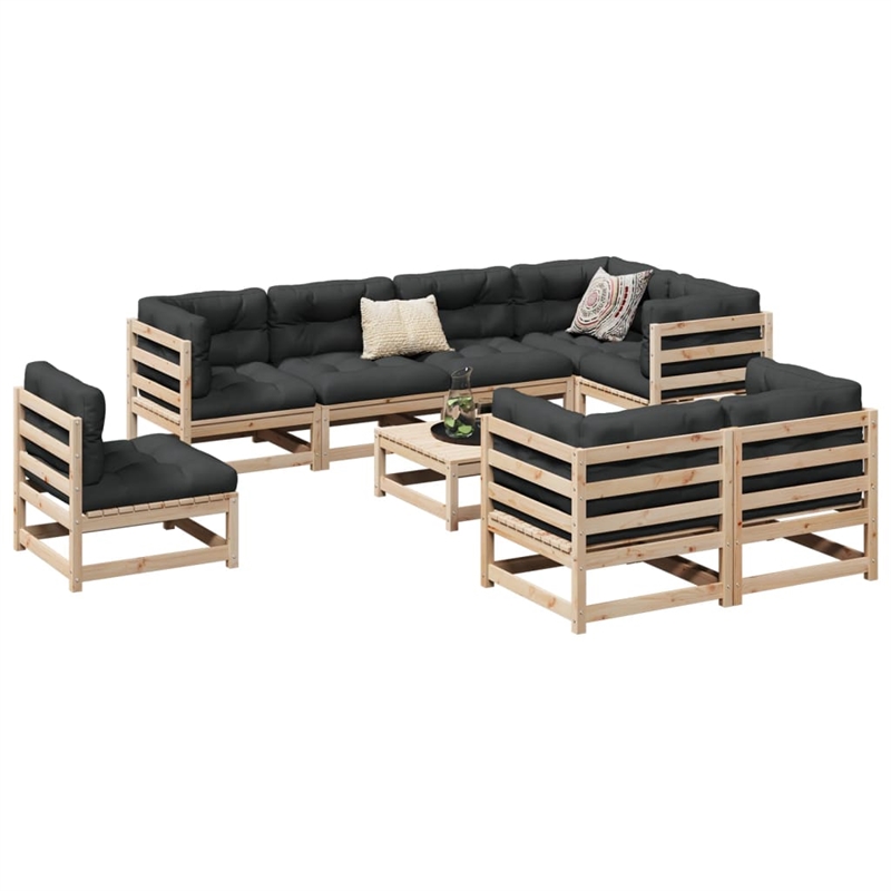vidaXL 9 Piece Wood Large Sofa Set in Natural