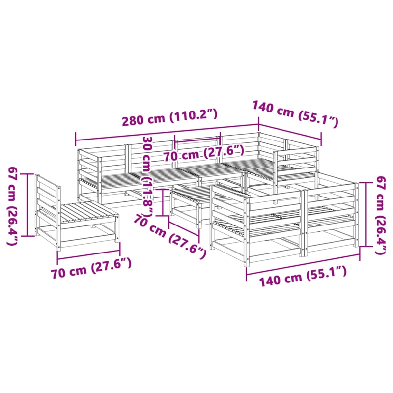 vidaXL 9 Piece Wood Large Sofa Set in Natural