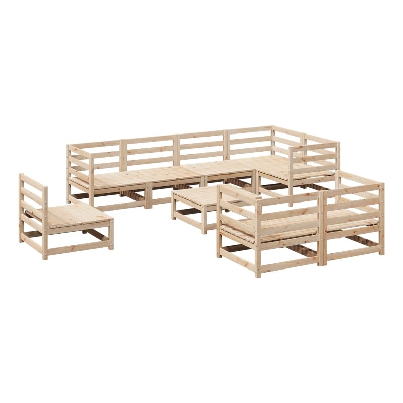 vidaXL 9 Piece Wood Large Sofa Set in Natural