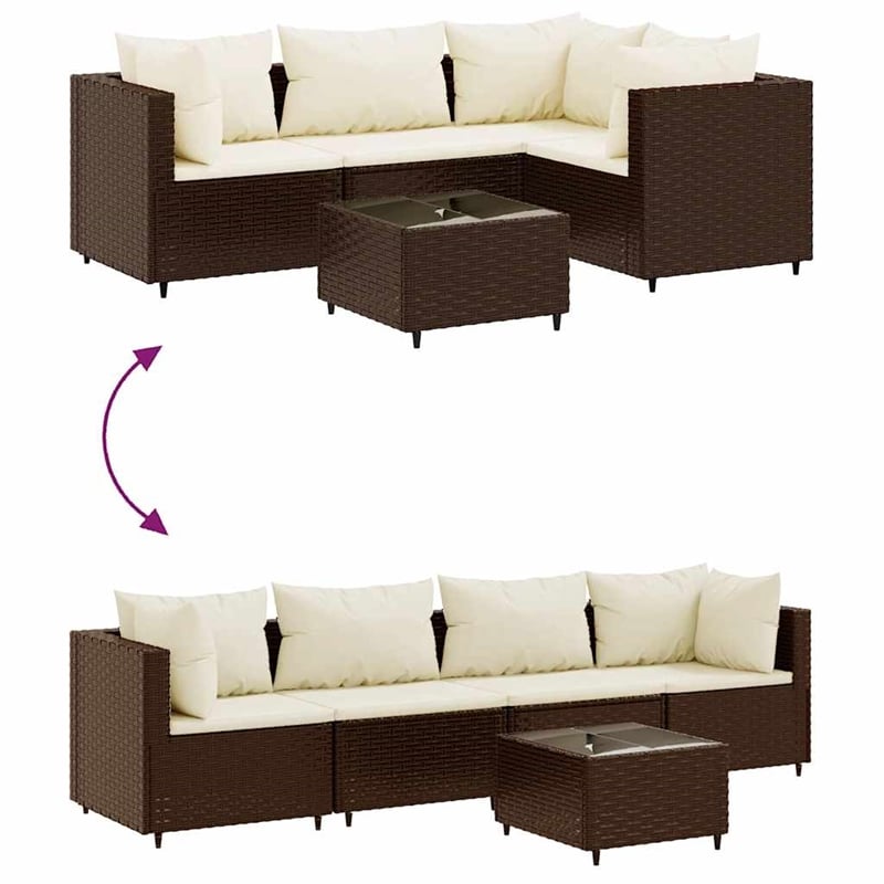 vidaXL 5 Piece Poly Rattan Lounge Set in White/Brown/Cream