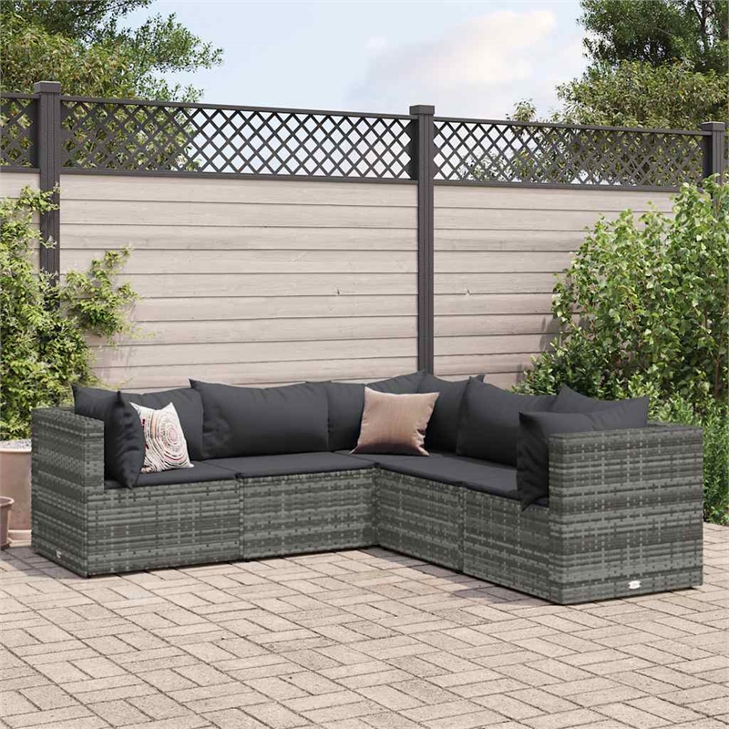 vidaXL 5 Piece Poly Rattan Lounge Set in Gray/Anthracite