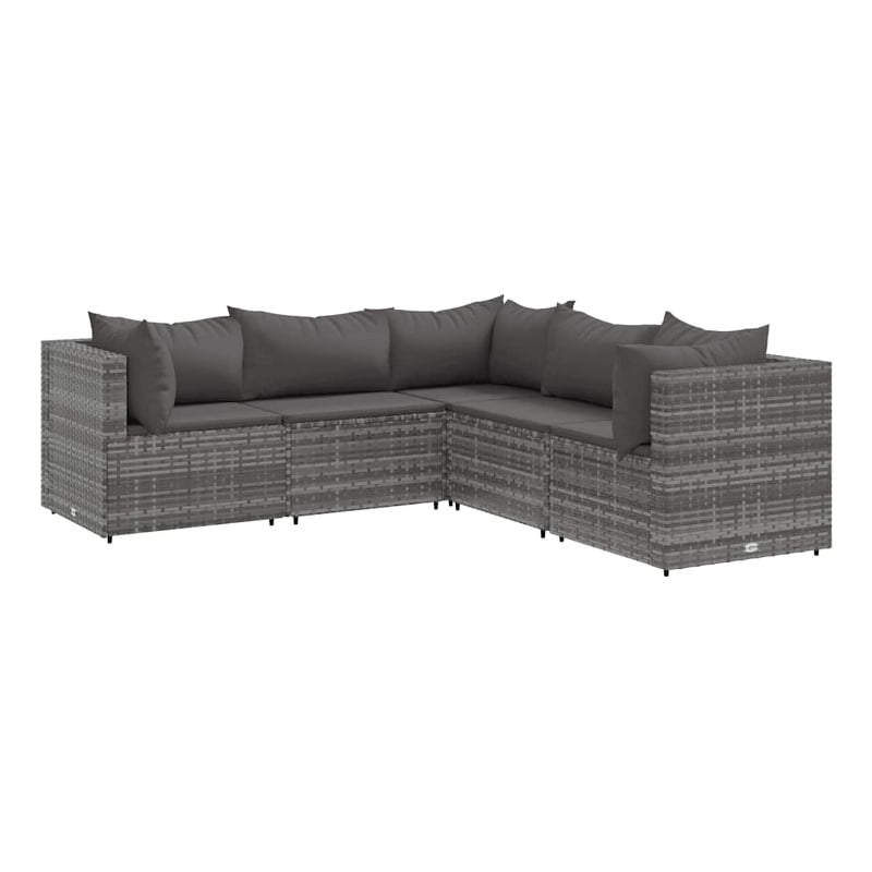 vidaXL 5 Piece Poly Rattan Lounge Set in Gray/Anthracite