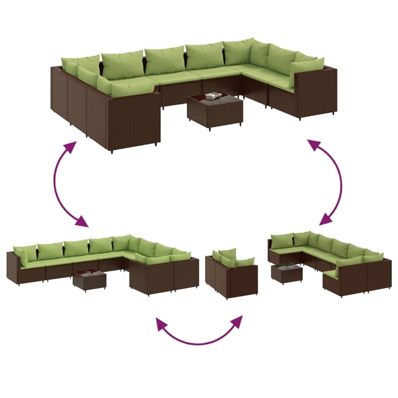 vidaXL 10 Piece Steel Patio Sofa Set in Green/Brown