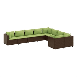vidaXL 9 Piece Poly Rattan Patio Sofa Set in Green/Brown
