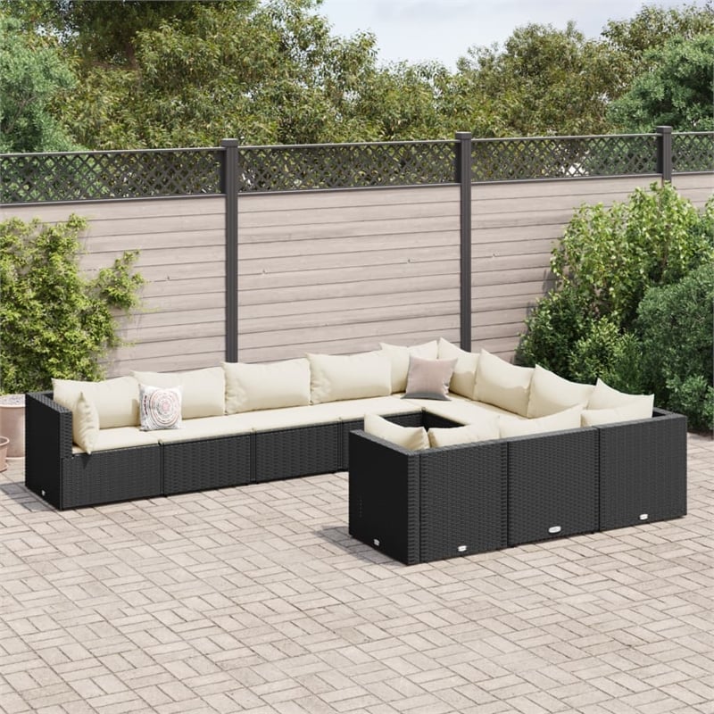 vidaXL 10 Piece Patio Sofa Set in Black/White/Cream