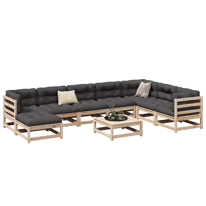 vidaXL 9 Piece Wood Large Sofa Set in Natural