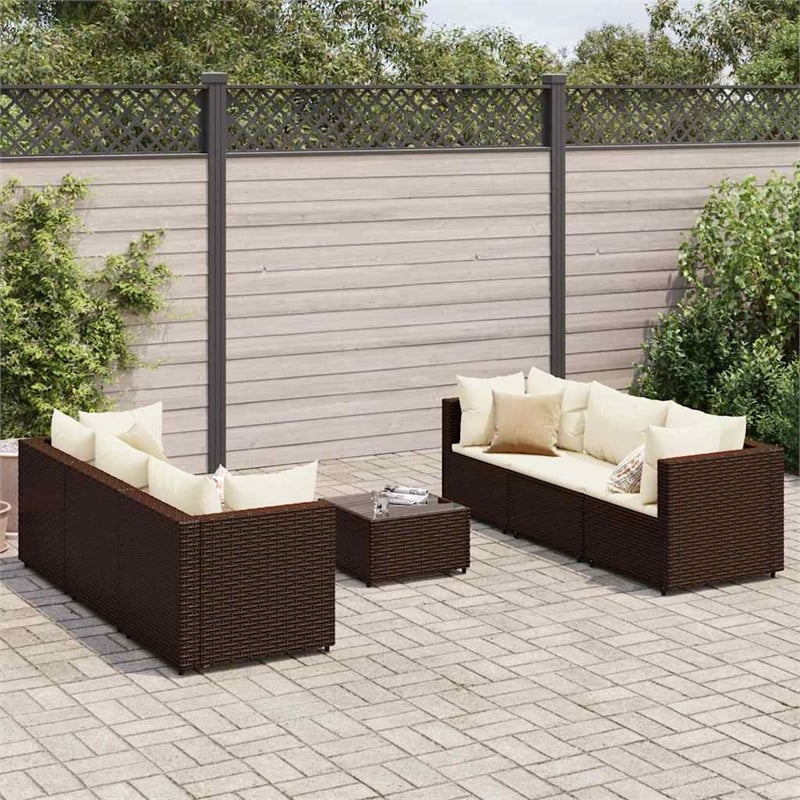 vidaXL 7 Piece Poly Rattan Lounge Set in White/Brown/Cream