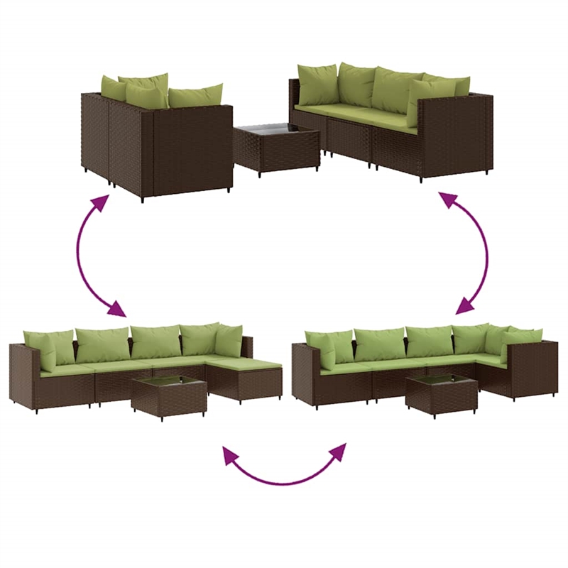 vidaXL 6 Piece Poly Rattan Lounge Set in Green/Brown