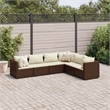 vidaXL 6 Piece Poly Rattan Small Lounge Set in White/Brown/Cream
