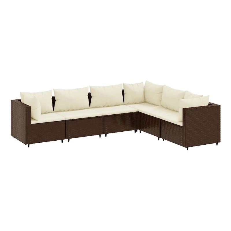 vidaXL 6 Piece Poly Rattan Small Lounge Set in White/Brown/Cream
