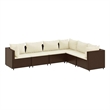 vidaXL 6 Piece Poly Rattan Small Lounge Set in White/Brown/Cream