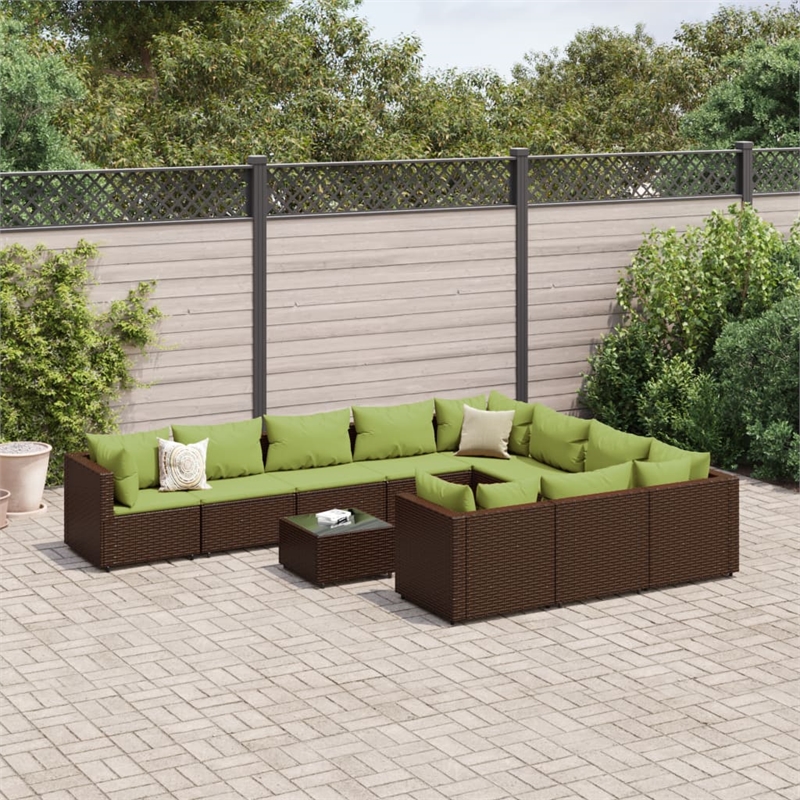 vidaXL 11 Piece Poly Rattan Large Patio Sofa Set in Brown