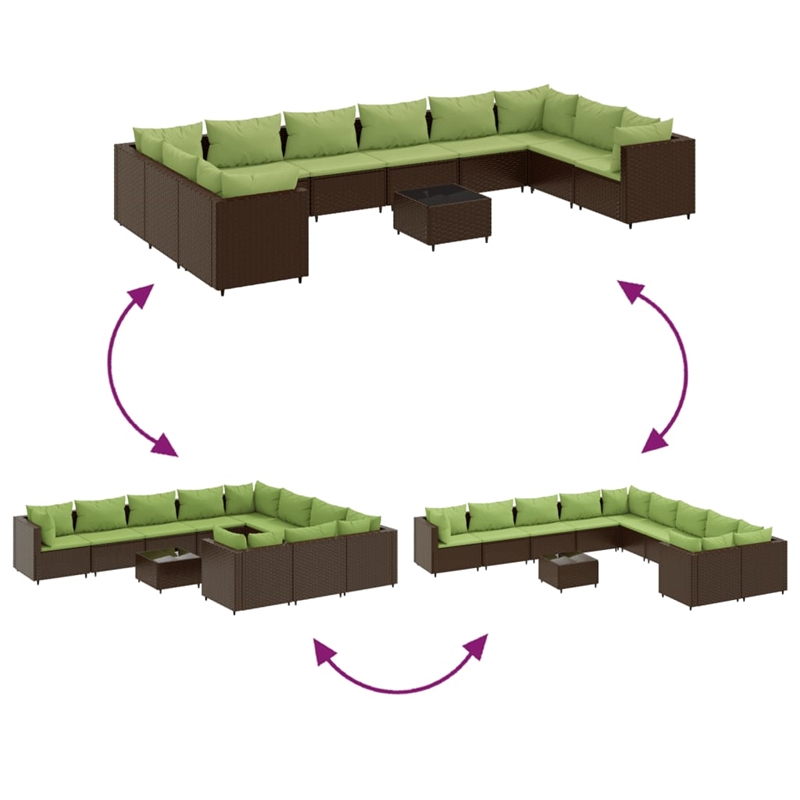 vidaXL 11 Piece Poly Rattan Large Patio Sofa Set in Brown