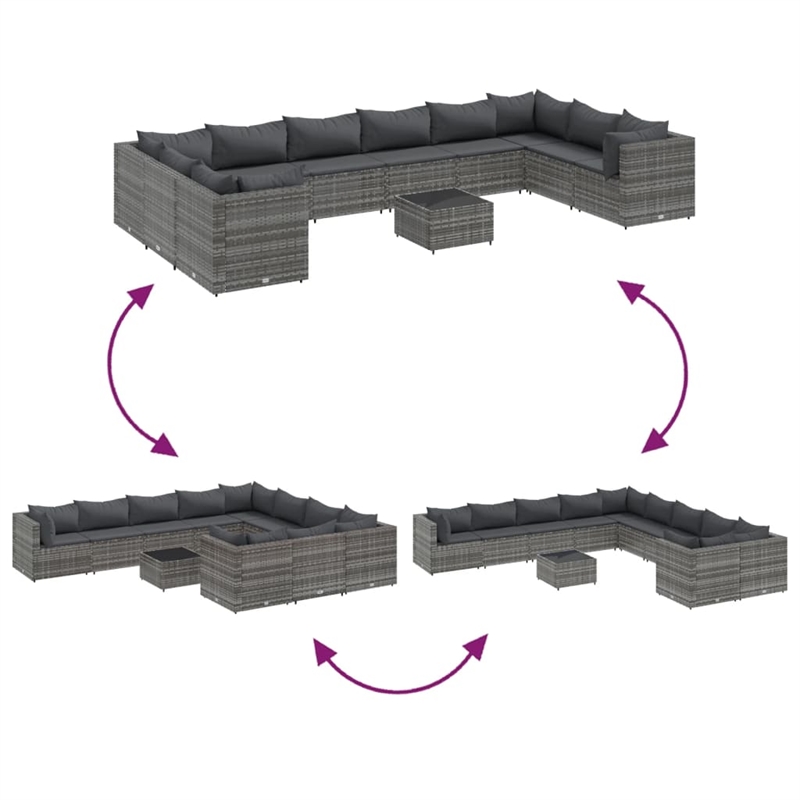 vidaXL 11 Piece Poly Rattan Patio Sofa Set in Gray