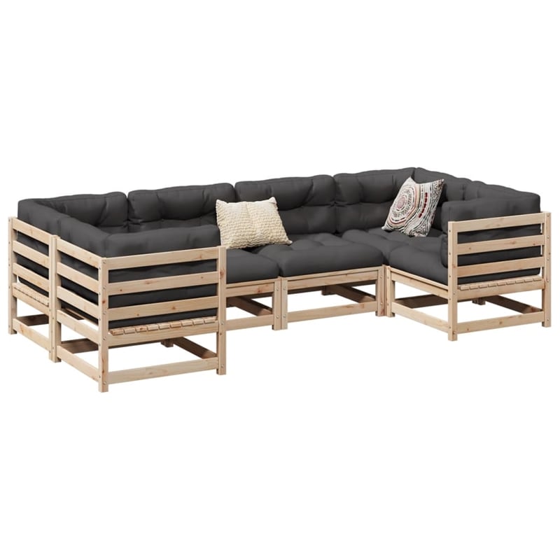 vidaXL 6 Piece Wood Small Sofa Set in Natural