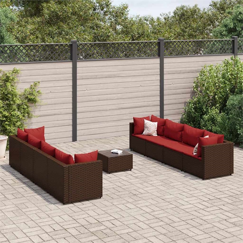 vidaXL 9 Piece Steel Lounge Set in Red/Brown