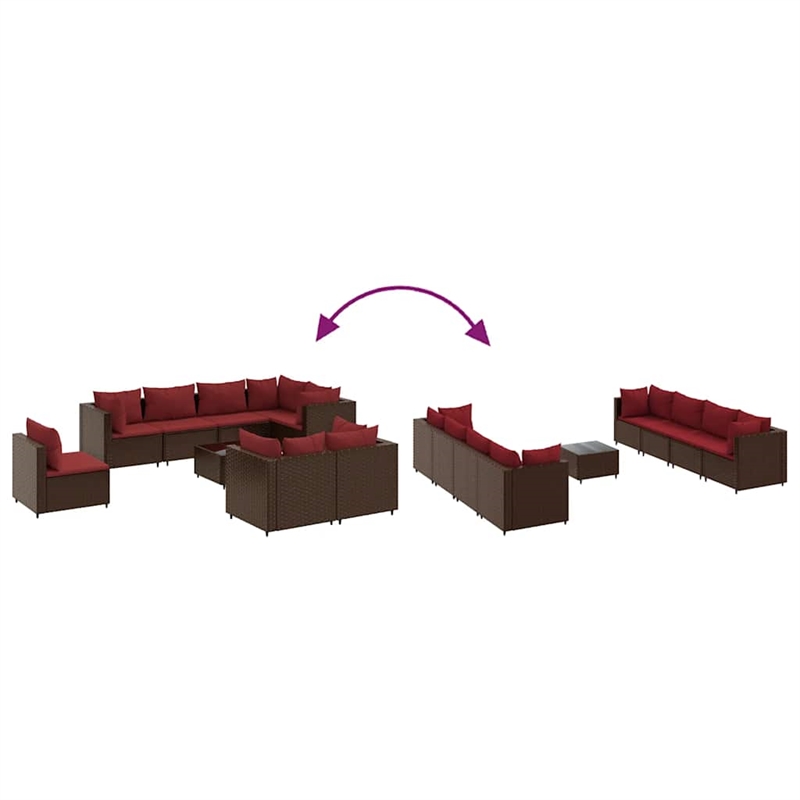 vidaXL 9 Piece Steel Lounge Set in Red/Brown