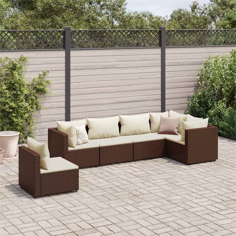vidaXL 6 Piece Poly Rattan Large Lounge Set in Brown/Cream