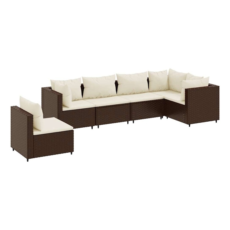 vidaXL 6 Piece Poly Rattan Large Lounge Set in Brown/Cream