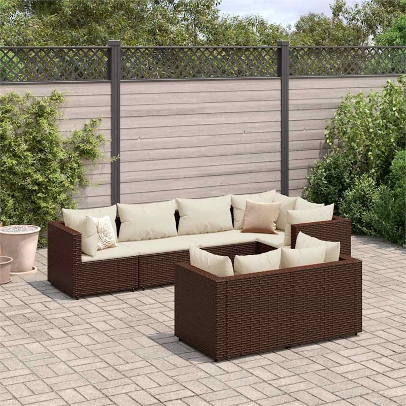 vidaXL 7 Piece Poly Rattan Large Lounge Set in White/Brown/Cream