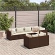 vidaXL 7 Piece Poly Rattan Large Lounge Set in White/Brown/Cream