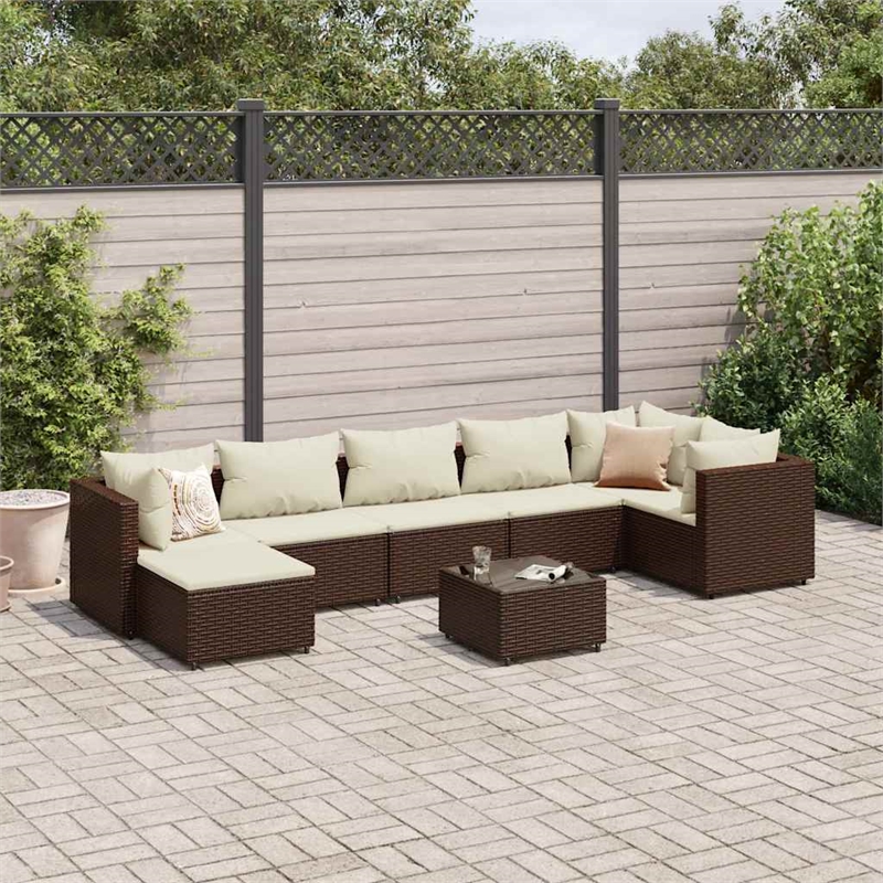 vidaXL 8 Piece Poly Rattan Large Lounge Set in White/Brown/Cream