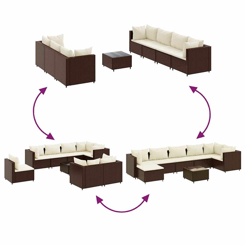 vidaXL 8 Piece Poly Rattan Large Lounge Set in White/Brown/Cream