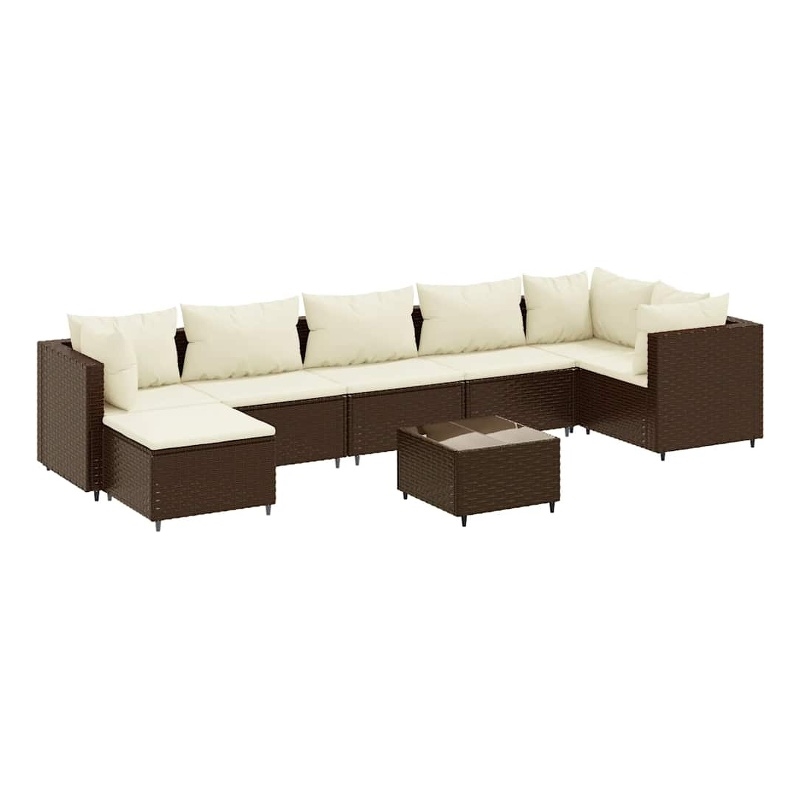 vidaXL 8 Piece Poly Rattan Large Lounge Set in White/Brown/Cream