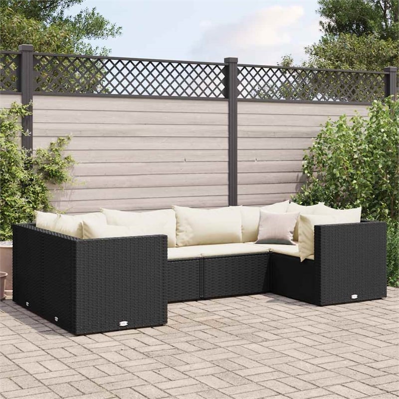 vidaXL 6 Piece Poly Rattan Lounge Set in Black/White/Cream