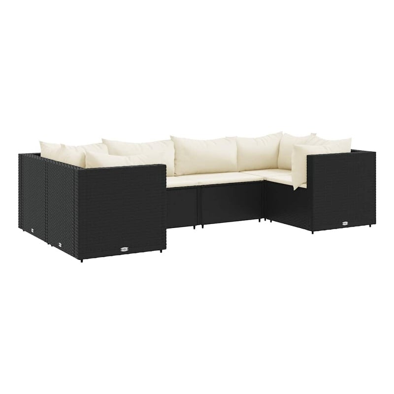 vidaXL 6 Piece Poly Rattan Lounge Set in Black/White/Cream
