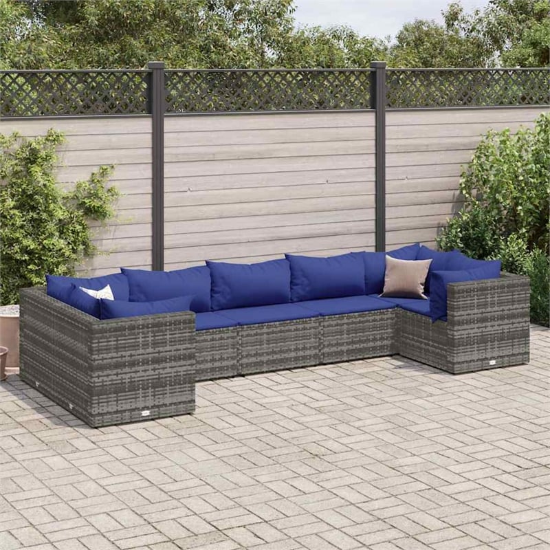 vidaXL 7 Piece Steel Small Lounge Set in Gray