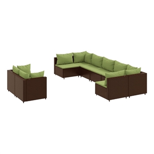 vidaXL 9 Piece Steel Small Patio Sofa Set in Green/Brown