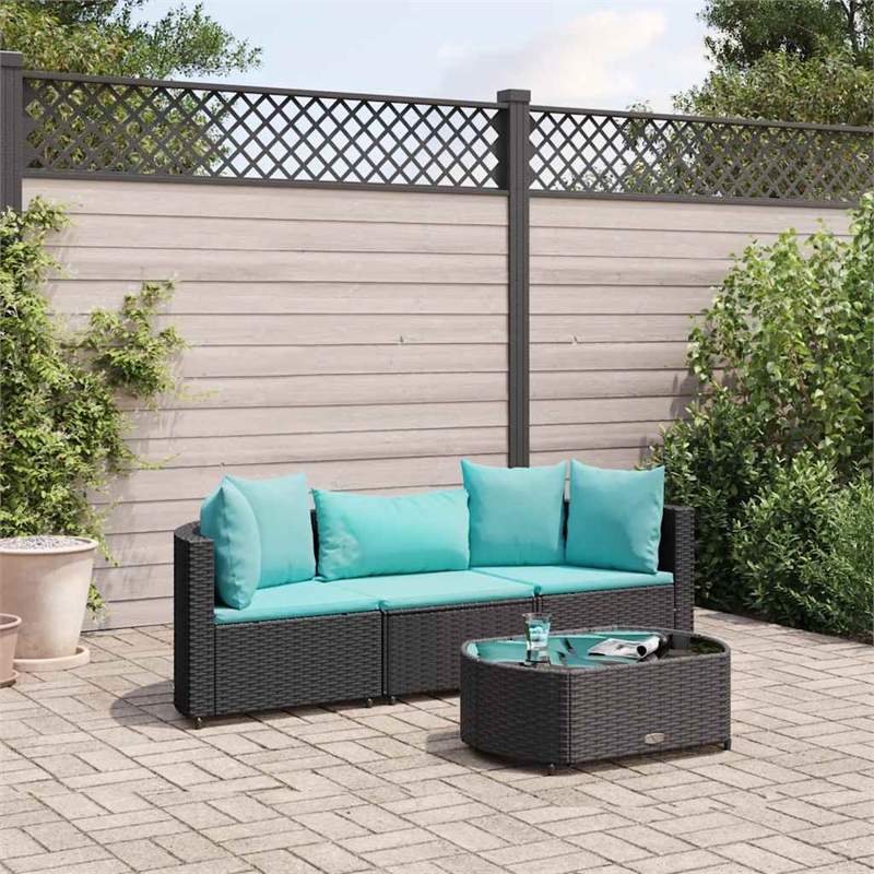 vidaXL 4 Piece Poly Rattan Small Patio Sofa Set in Black/Blue
