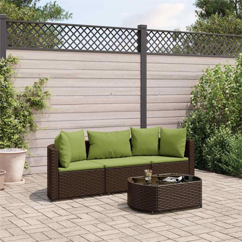 vidaXL 4 Piece Poly Rattan Patio Sofa Set in Green/Brown