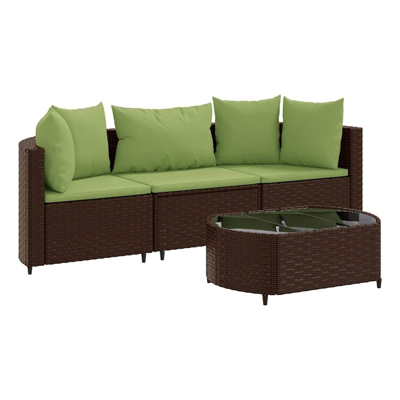 vidaXL 4 Piece Poly Rattan Patio Sofa Set in Green/Brown