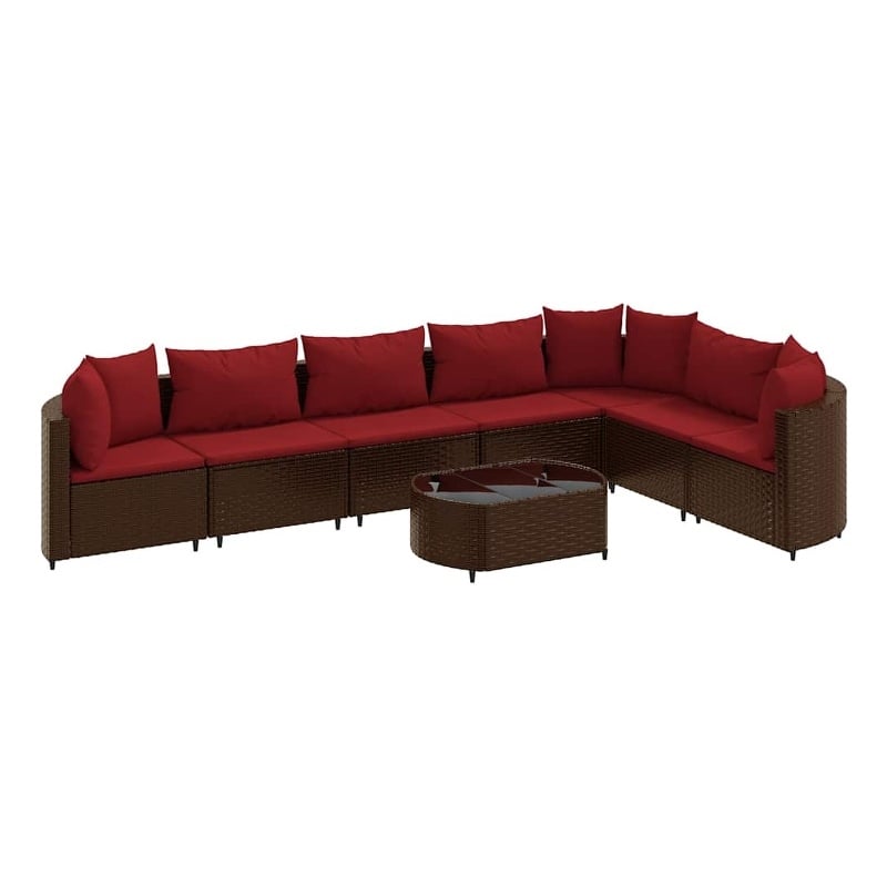 vidaXL 8 Piece Poly Rattan Patio Sofa Set in Red/Brown