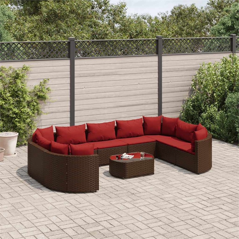 vidaXL 10 Piece Patio Sofa Set in Red/Brown