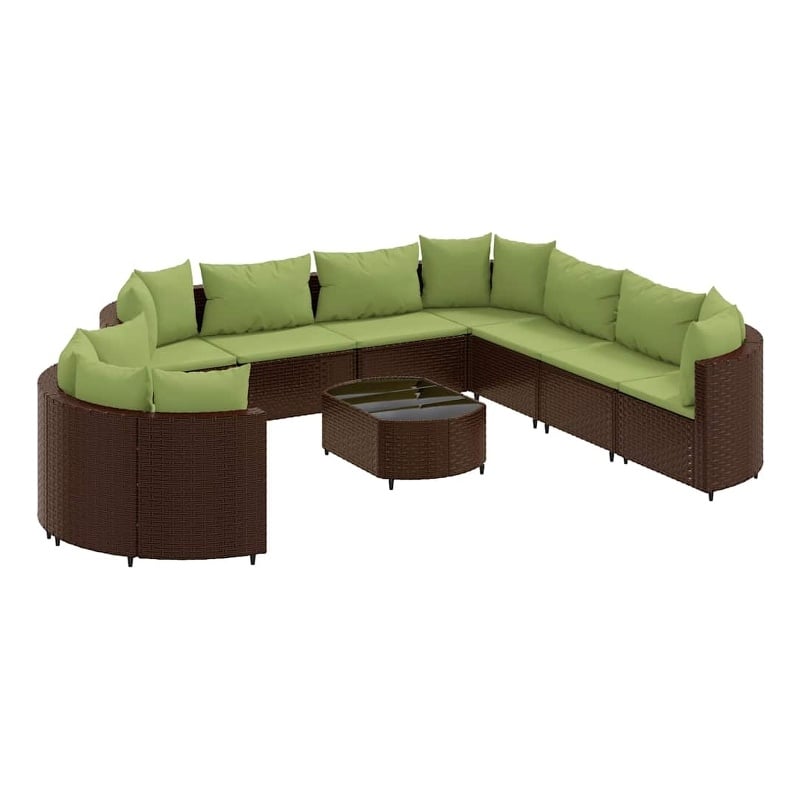 vidaXL 10 Piece Steel Patio Sofa Set in Green/Brown