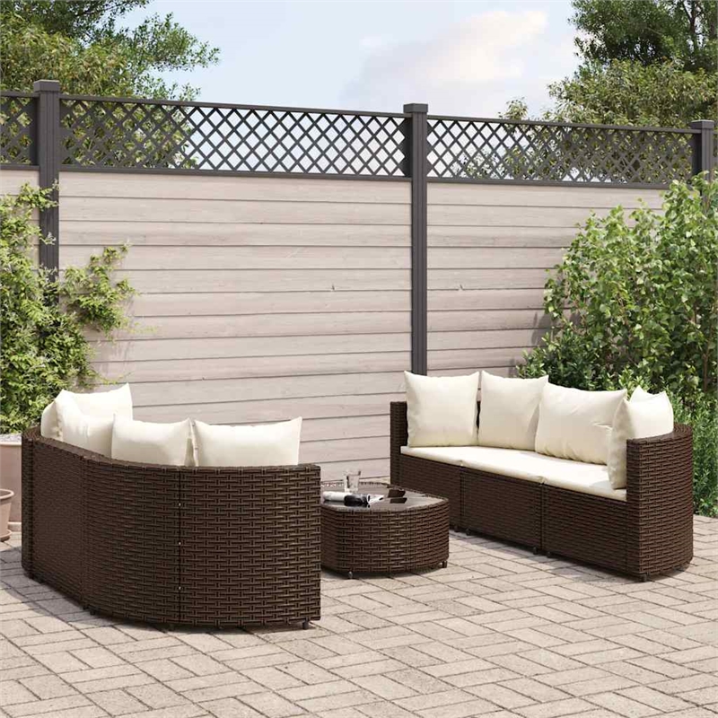 vidaXL 7 Piece Steel Patio Sofa Set in White/Brown/Cream