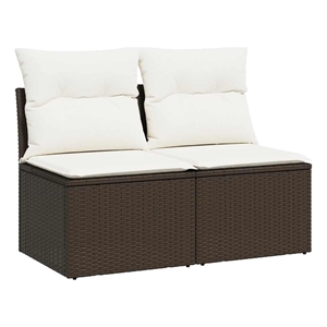 vidaXL 2 Piece Poly Rattan Sofa Set in White/Brown/Cream