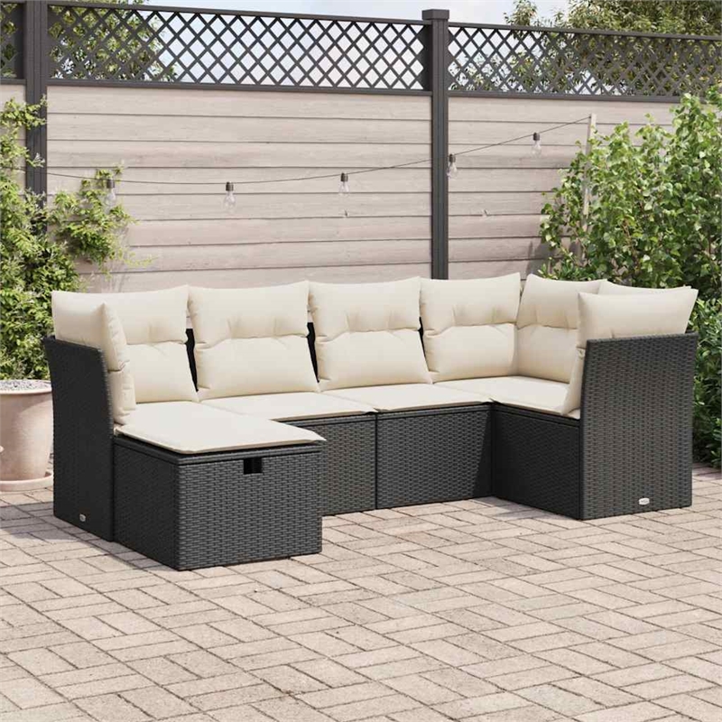 vidaXL 6 Piece Steel Sofa Set in Black/White/Cream