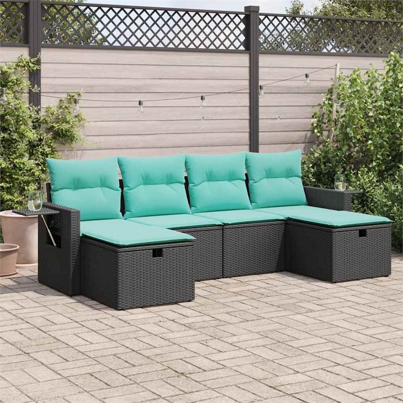 vidaXL 6 Piece Poly Rattan Large Sofa Set in Black/Blue