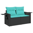 vidaXL 6 Piece Poly Rattan Large Sofa Set in Black/Blue