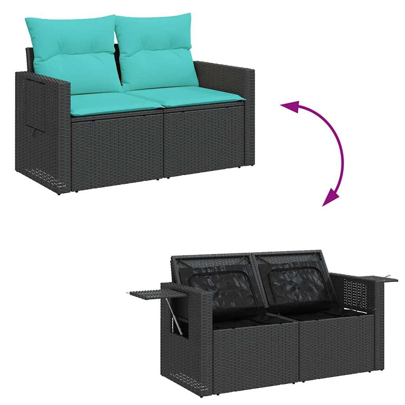 vidaXL 6 Piece Poly Rattan Large Sofa Set in Black/Blue