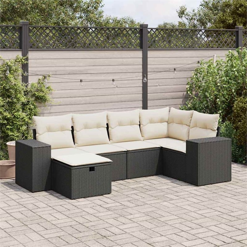 vidaXL 6 Piece Poly Rattan Sofa Set in Black/White/Cream