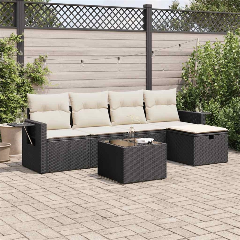 vidaXL 6 Piece Steel Sofa Set in Black/White/Cream