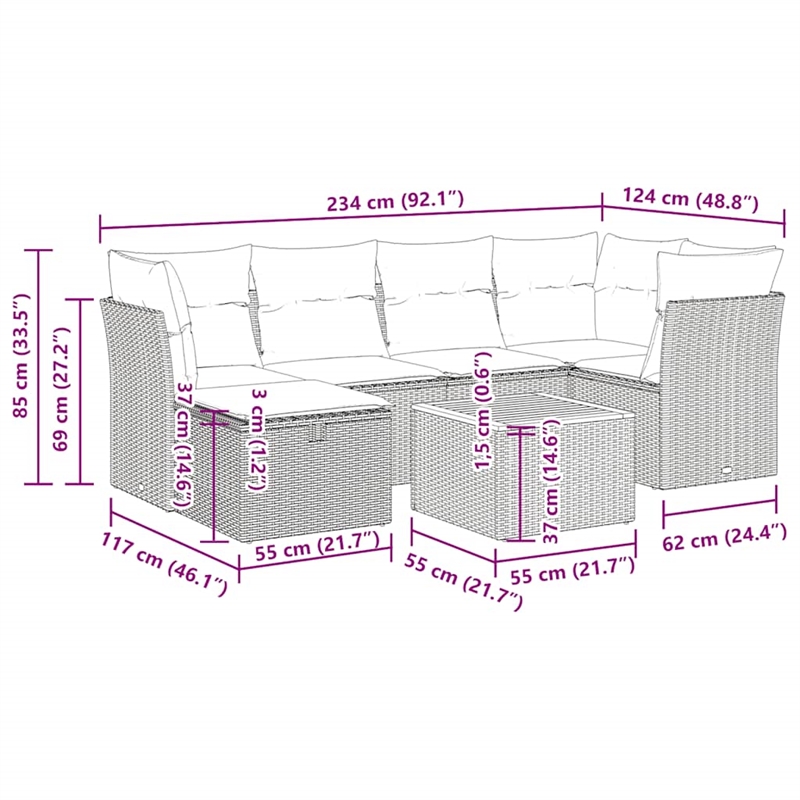 vidaXL 7 Piece Solid Acacia Wood Sofa Set in Black