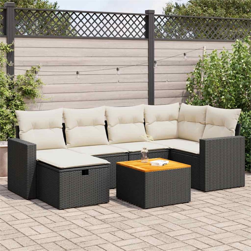 vidaXL 7 Piece Steel Sofa Set in Black/White/Cream